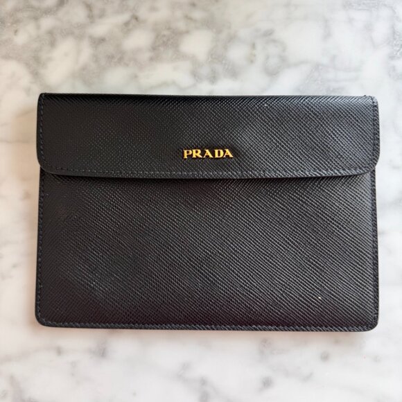 PRADA BLACK LEATHER SAFFIANO TOTE BAG GOLD ACCENTS - Picture 6 of 14